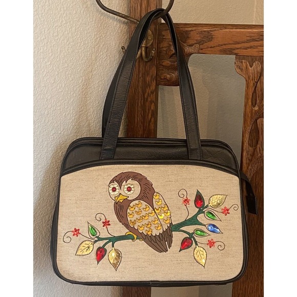 Ambassador Handbags - Vintage Jeweled Owl Handbag Retro Enid Collins Style Purse Please Read